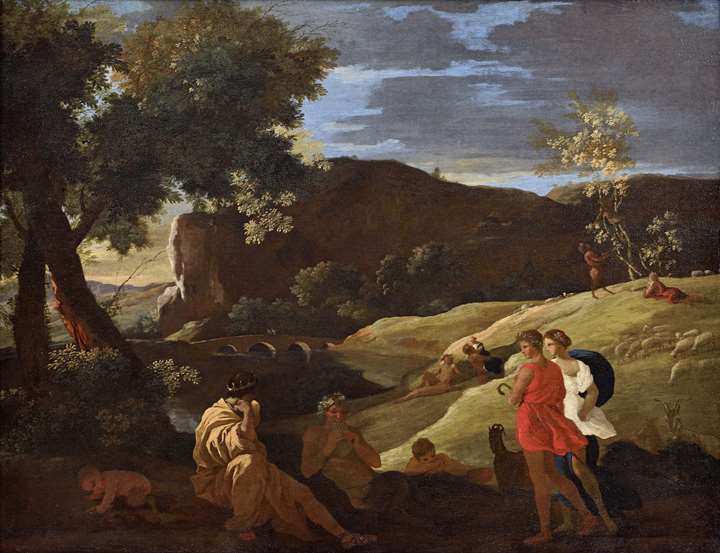 “An Arcadian Landscape with stories from the legends of Pan and Bacchus”